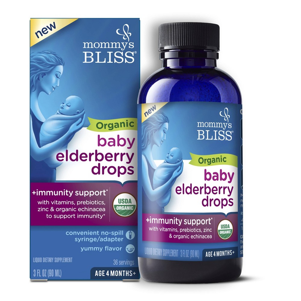 Mommy’s Bliss Organic Baby Elderberry Drops  Health Immunity Support  Unisex  3 fl oz