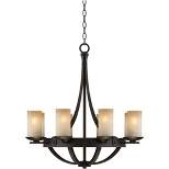 Franklin Iron Works Sperry Bronze Chandelier 28" Wide Rustic Farmhouse Cylinder Scavo Glass Shade 8-Light Fixture for Dining Room House Kitchen Island