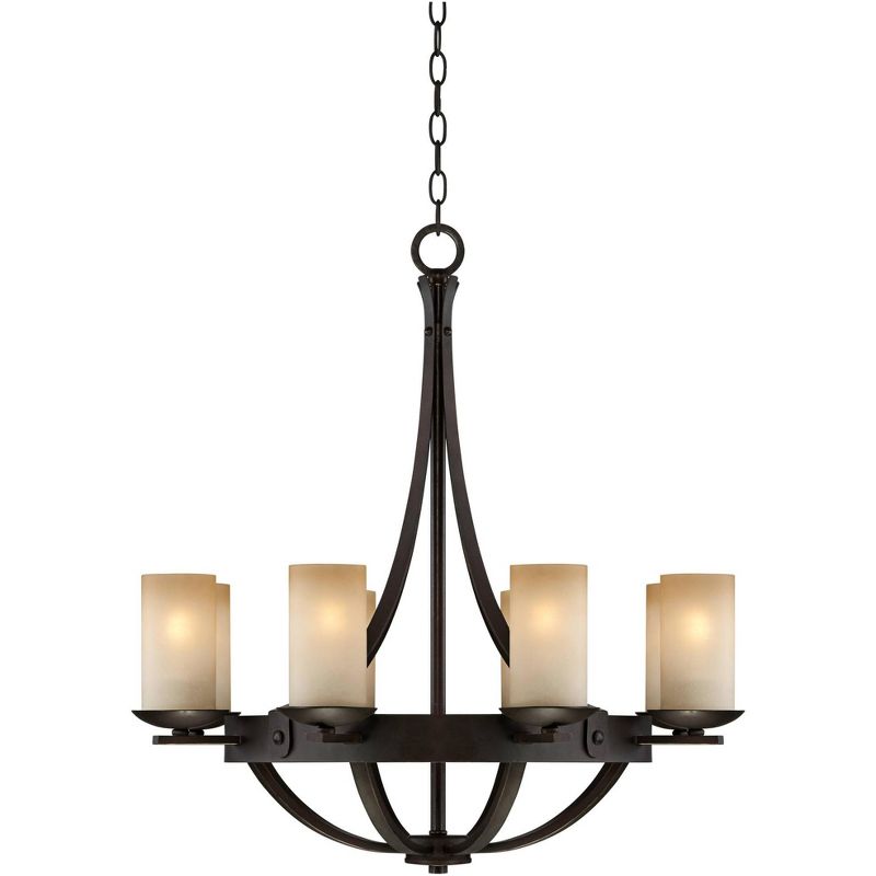 Franklin Iron Works Sperry Bronze Chandelier 28" Wide Rustic Farmhouse Cylinder Scavo Glass Shade 8-Light Fixture for Dining Room House Kitchen Island, 1 of 10