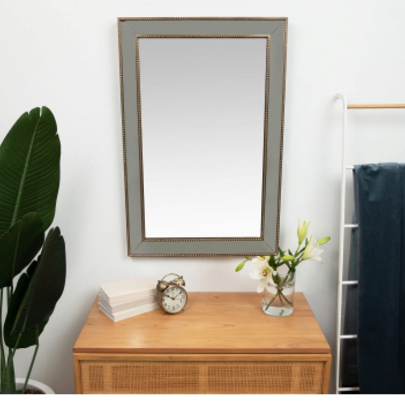 Hamilton Hills 24 " x 36" Silver Framed Glass Rectangular Mirror With Large Angled Beveled Frame and Beaded Accents, 3 of 6