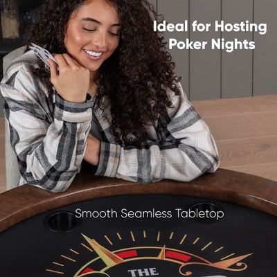 Octagonal Brown Felt 8-Player Foldable Poker Table