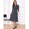 INSPIRE CHIC Women's Elegant Split Neck Side Zipper Pockets 3/4 Sleeve Work A-Line Dress - 3 of 4