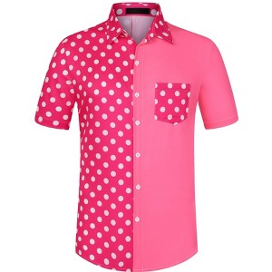Lars Amadeus Men's Summer Polka Dots Short Sleeves Button Down Patchwork Shirt - 1 of 4