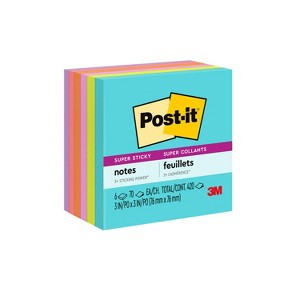 Post-it® Super Sticky Notes, 3 in. x 3 in., Supernova Neons Collection, 6 Pads/Pack, 70 Sheets/Pad: Multicolor, Art & Design - 1 of 4