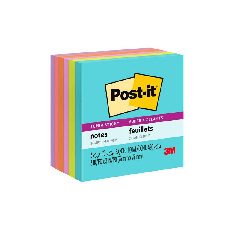 Post-it 6pk 3&#34;x3&#34; Super Sticky Notes 70 Sheets/Pad - Miami Collection, 1 of 21