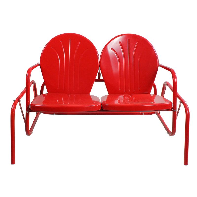 Northlight 2-Person Outdoor Retro Metal Tulip Double Glider Patio Chair, Red, 1 of 5