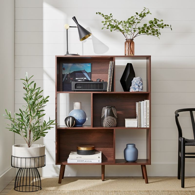 Best Choice Products  3-Tier Mid-Century Modern Wooden Bookcase w/ Removable Back Panels, Offset Pine Legs, 3 of 9