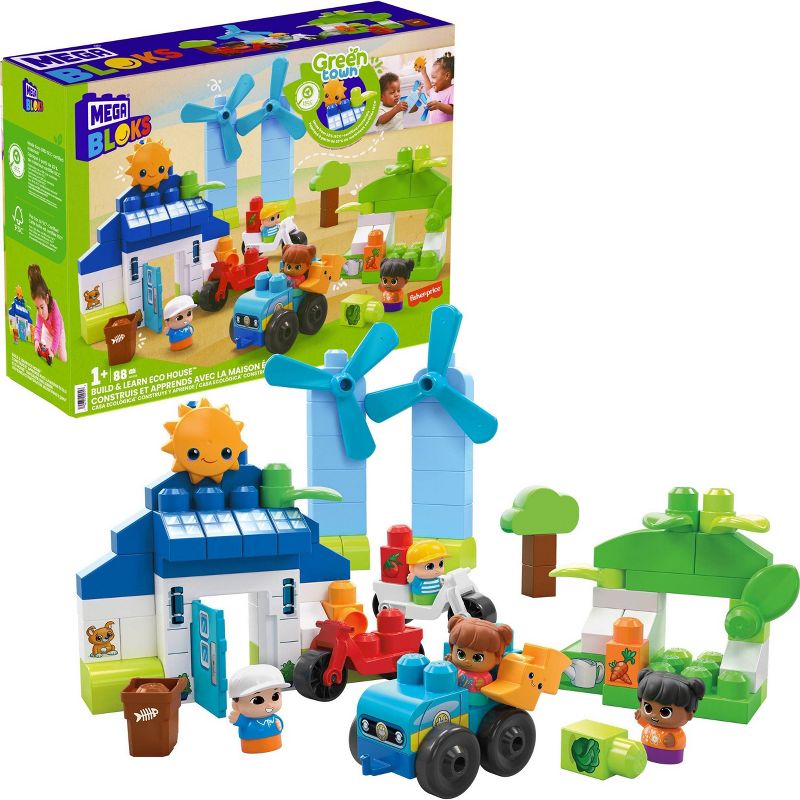 MEGA BLOKS Toy Blocks Build &#38; Learn Eco House with 4 Figures - 88pcs, 1 of 7