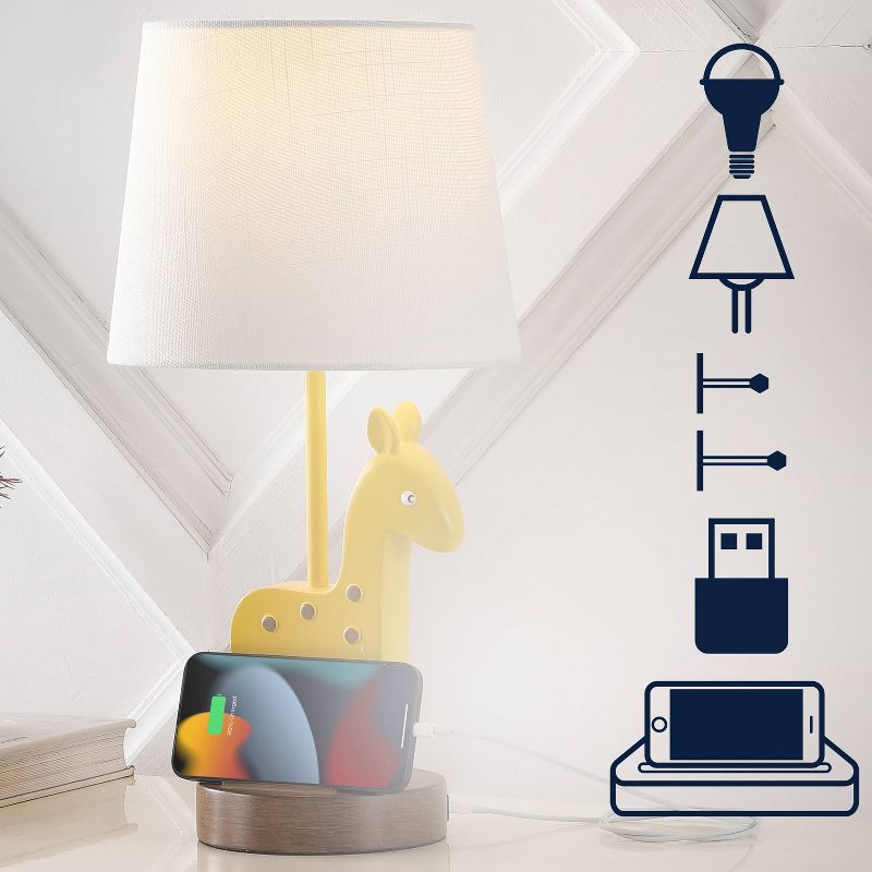 17.5&#34; Sahara Mid-Century Iron/Resin Giraffe Kids&#39; Table Lamp (Includes LED Light Bulb) with USB Charging Port Yellow - JONATHAN Y, 3 of 9
