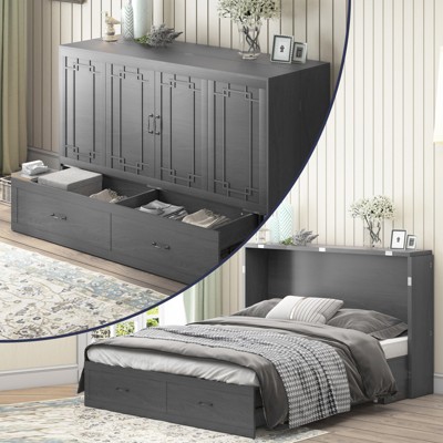 Mjkone Queen Murphy Bed with Mattress,Foldable Space-Saving Cube Cabinet Bed