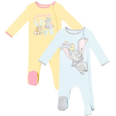 Image of Disney Classics Lady and the Tramp Dumbo Newborn Baby Girls 2 Pack Sleep N' Play Coveralls 0-3 Months