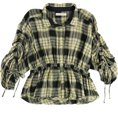 Free People Womens Plaid Button Up Shirt