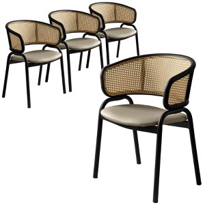 LeisureMod Upholstered Dining Chair in Leather with Wickered Back and Stainless Steel Legs Ervilla Series Set of 4 - 1 of 4
