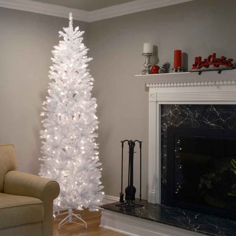 National Tree Company 9 ft Artificial Pre-Lit Slim Christmas Tree, White, Kingswood Fir, White Lights, Includes Stand, 3 of 6