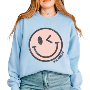Simply Sage Market S.W.Smiley Pink Smiley Face Grunge Sweatshirt - 1 of 4