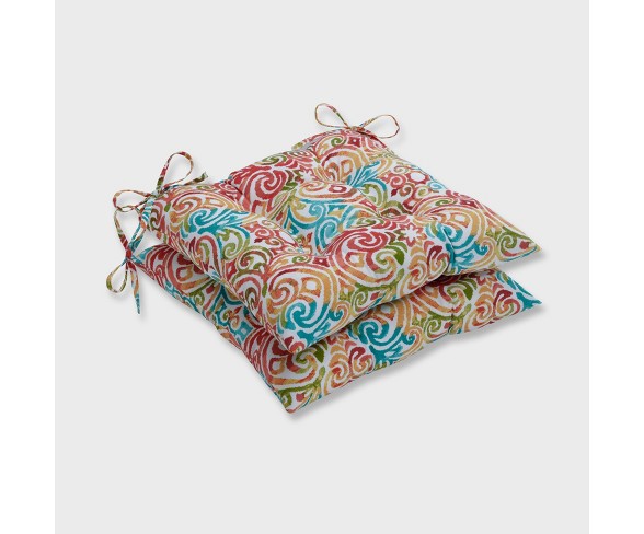 2pk Corinthian Wrought Iron Outdoor Seat Cushion Dapple Blue - Pillow Perfect
