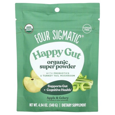 Four Sigmatic Happy Gut, Organic Super Powder with Probiotics & Turkey Tail Mushroom, Apple Celery, 4.94 oz (140 g)