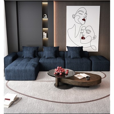 6 PCS Modern Oversized Modular Sofa, DIY Layout Sofa with Ottoman and Armrest, Tufted Sofa with Chenille Fabric Cushions and Pillows-Baofuwish