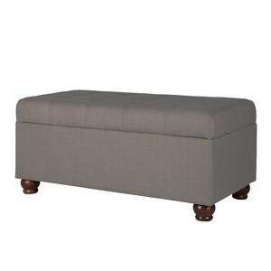 Large Tufted Storage Bench Textured Gray - HomePop: Upholstered Bedroom Ottoman with Lid - 1 of 4