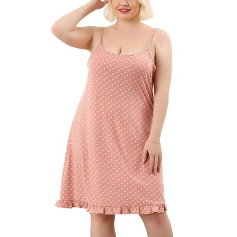 Agnes Orinda Women's Plus Size Comfort Ruffle Hem Polka Dots Sleeveless  Nightgown : Target