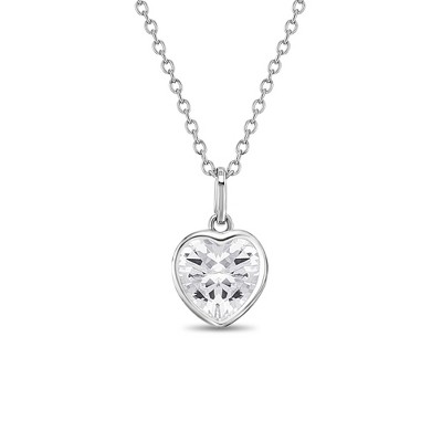 Girls' Cz Birthstone Heart Sterling Silver Necklace - Clear - In Season ...