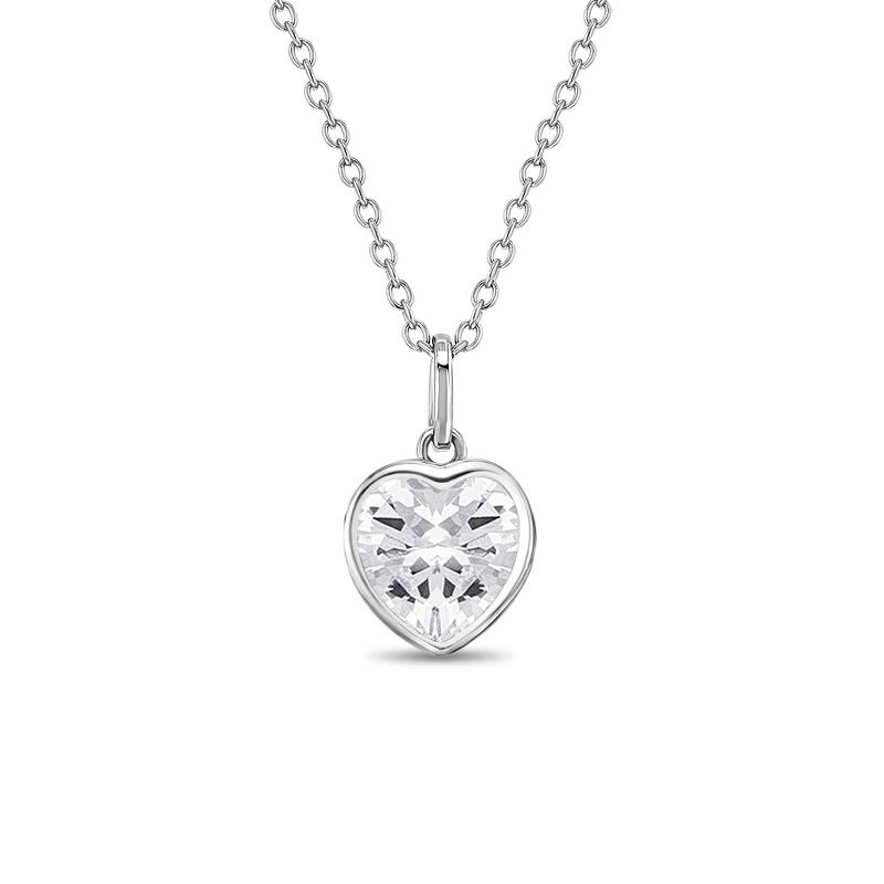 Girls' CZ Birthstone Heart Sterling Silver Necklace - In Season Jewelry, 1 of 5