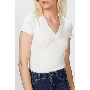 Women's RIBBED MINI V NECK TEE - 6397 - 1 of 2
