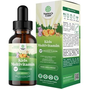 Kids Liquid Multivitamin Supplement, High Absorption Yummy Toddler Supplement with a C, D3, E, & B6 Vitamins, Orange Flavor, Nature's Craft, 60mL - 1 of 4