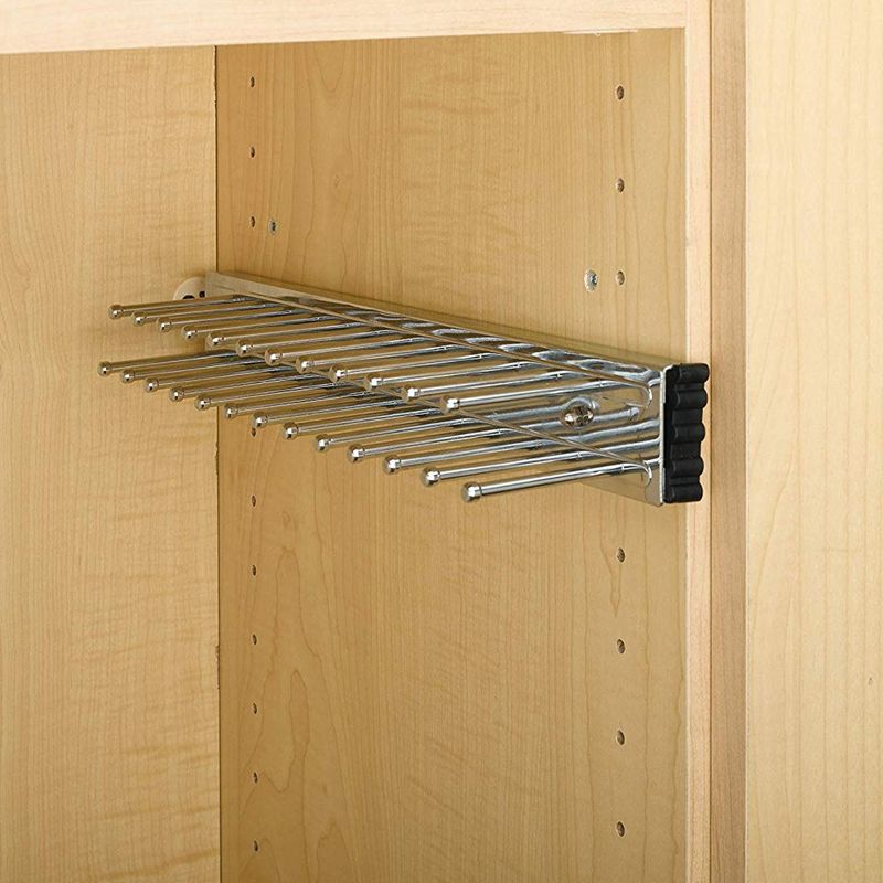 Rev-A-Shelf Pull Out 12" Side Mount Extending Closet Tie & Belt Organization Storage Rack Holder for Up to 23 Ties, Chrome, TRC-12CR, 3 of 7