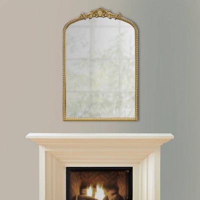 Gold Arched Wall Mirror with Beaded Details and MDF Frame