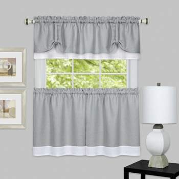 Kate Aurora Shabby Country Farmhouse Flax Styled Sheer Cafe 3 Piece Kitchen Curtain Tier & Valance Set