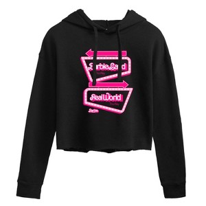 Women's - Barbie - Barbieland Real World This Way Signs Cropped Graphic Hoodie - 1 of 3