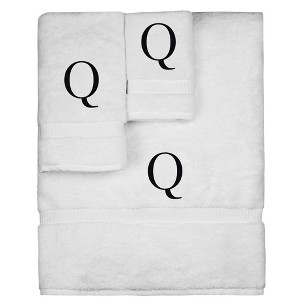 BC BARE COTTON Monogrammed Towel Set, Personalized Gift, Set of 3 - White - Black Block - 1 of 4
