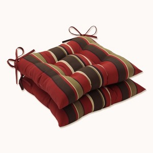 2 Piece Outdoor Tufted Chair Cushion - Brown/Red Stripe - Pillow Perfect - 1 of 4