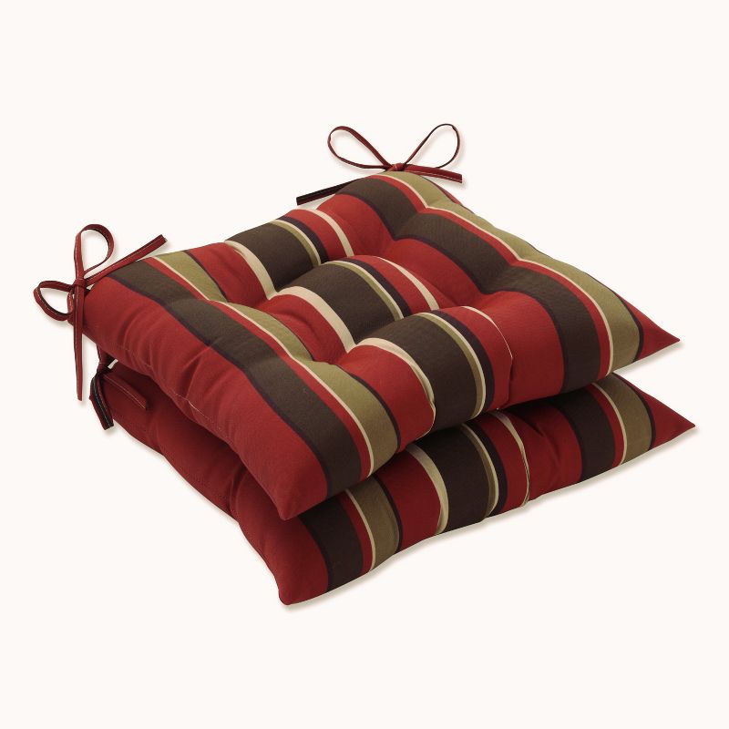2 Piece Outdoor Tufted Chair Cushion - Brown/Red Stripe - Pillow Perfect, 1 of 7