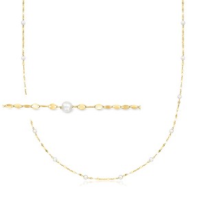 Pure Collection by Ross-Simons 3-3.5mm Cultured Pearl Station Lumachina-Chain Necklace in 14kt Yellow Gold - 1 of 3