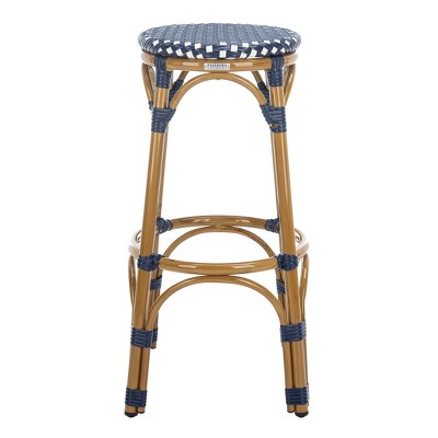 Kipnuk Indoor/Outdoor Stacking Bar Stool - Navy/White/Light Brown - Safavieh