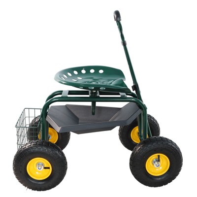 VisioGear Garden Cart Rolling Scooter, Adjustable Height Scooter, Rolling Garden Cart with 4 Wheels and Extendable Handle, Green, 31.8"*17.7"*35"
