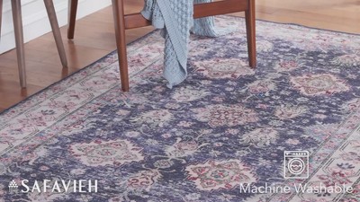 Navy and Beige 6' x 9' Synthetic Washable Area Rug