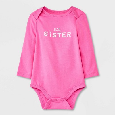 Image of Baby Girls' 'Lil Sister' Long Sleeve Bodysuit - Cat & Jack™ Pink 12M