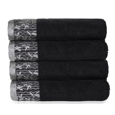 Classic Floral Embroidered Absorbent Cotton 4-Piece Bath Towel Set - Blue Nile Mills