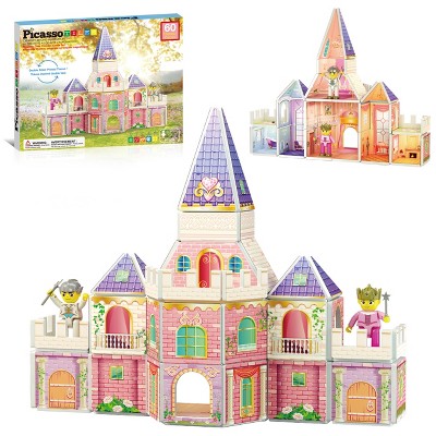 PICASSO-TILES 60pcs Magnetic Tiles, Princess Castle Theme, Educational Building Blocks Set, STEM Toy for Kids