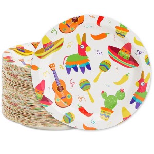 Blue Panda 80-Pack Mexican Fiesta Design Party Paper Plates for Cinco de Mayo Decorations, 9 Inches - 1 of 4