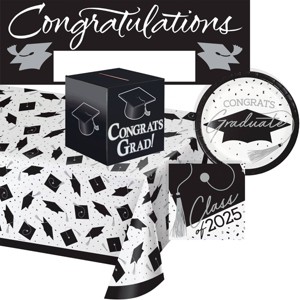 Creative Converting 2025 Graduate School Spirit White Tableware and Decor Kit 18ct - 1 of 4