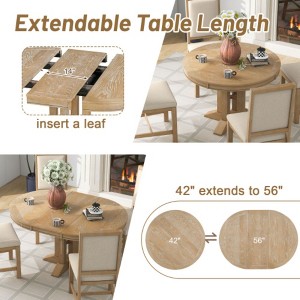 5-Piece Dining Set, Extendable Round Table and 4 Cushioned Chairs, Farmhouse Style for Kitchens and Dining Rooms - 1 of 3