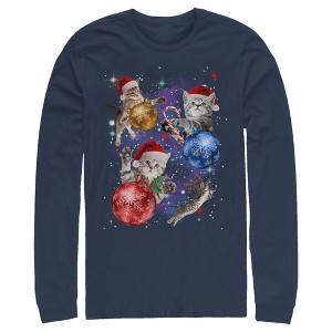 Men's Lost Gods Xmas Cats in Space Long Sleeve Shirt - 1 of 4