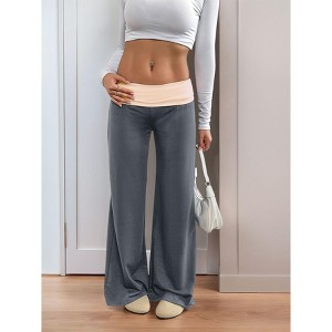 Women's Casual Sweatpants Loose Fit Sport Contrast Colorblock Low Rise Trousers Fold Over Waist Baggy Wide Leg Pants - 1 of 4