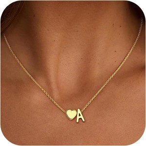 Heart Initial Necklace for Girls & Teens, 18K Gold Plated Birthday & Christmas Gift - 1 of 4
