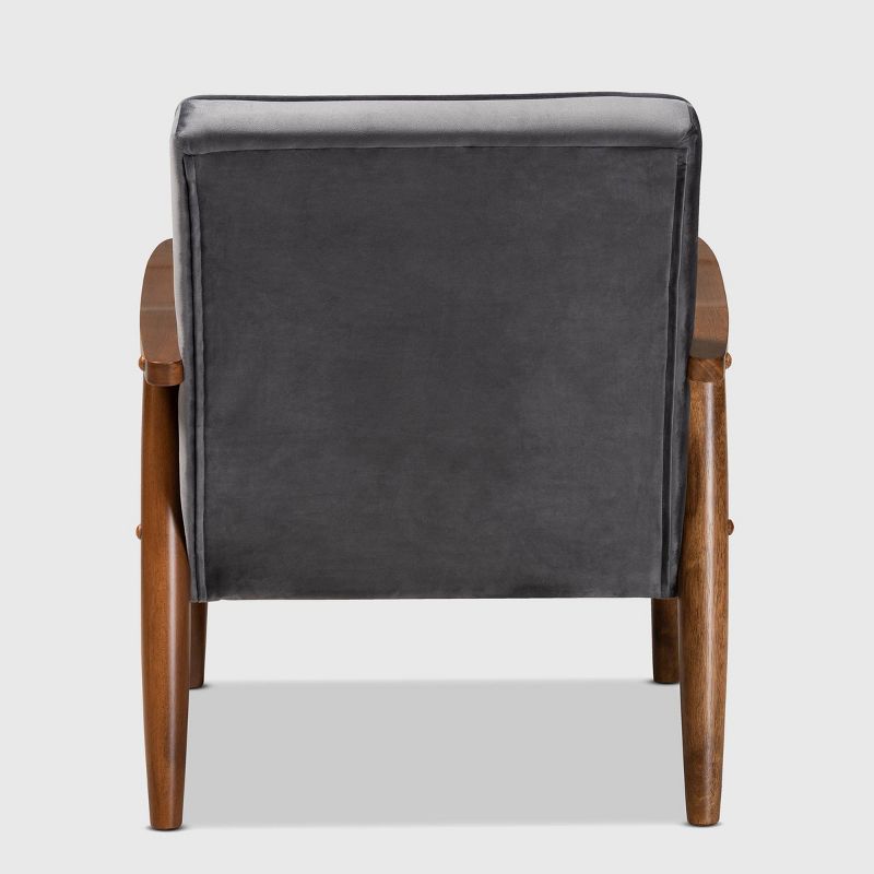 Sorrento Velvet Upholstered Wooden Lounge Chair - Baxton Studio, 5 of 11