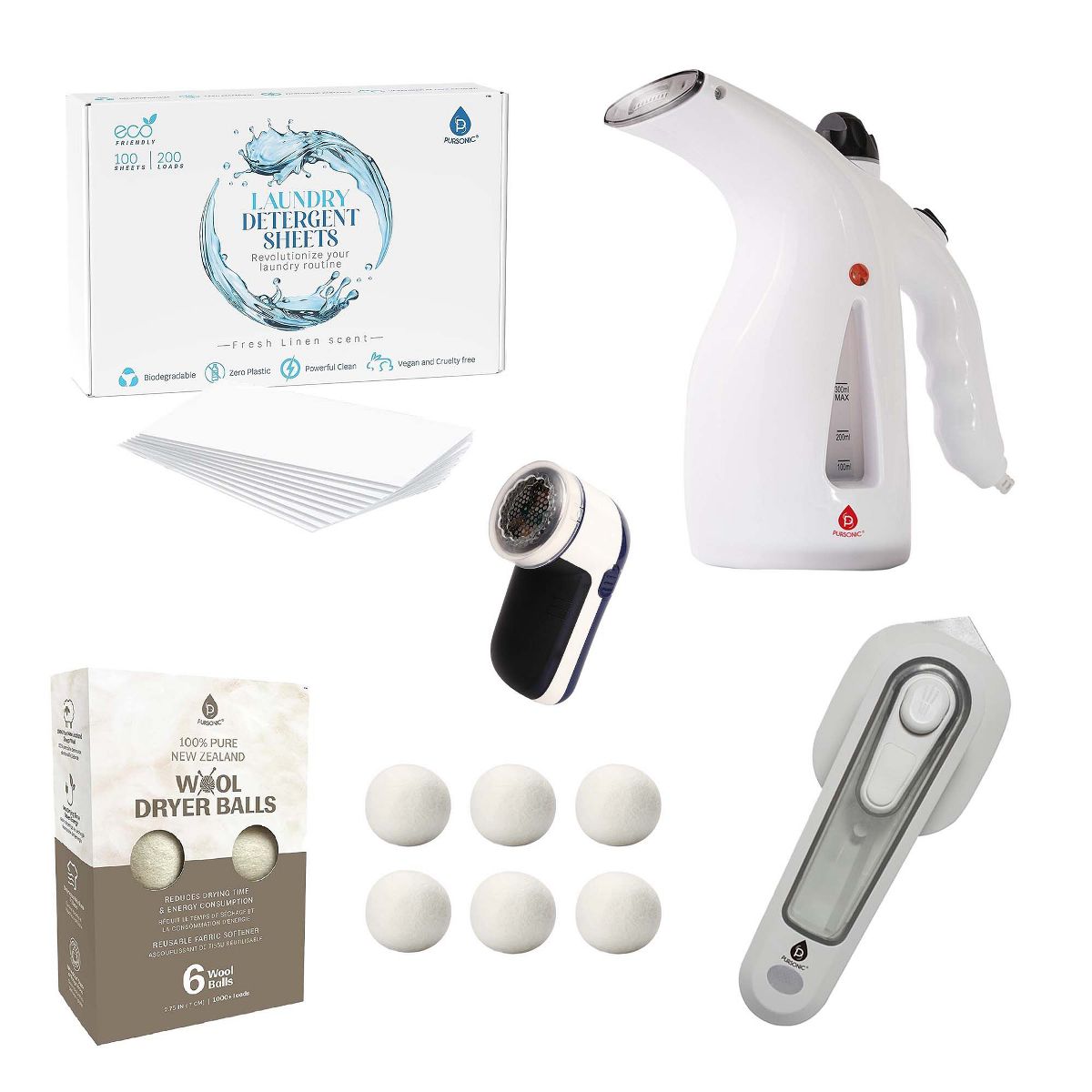 Pursonic Ultimate Laundry Care Bundle – Travel Steamer, Mini Iron, Fabric Shaver & More!